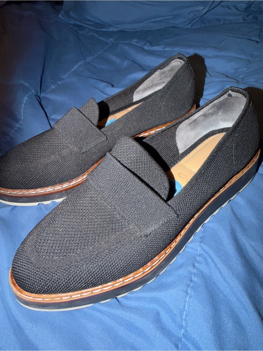 T.J.Maxx Black Knit Slip-On Loafers with Brown Welt